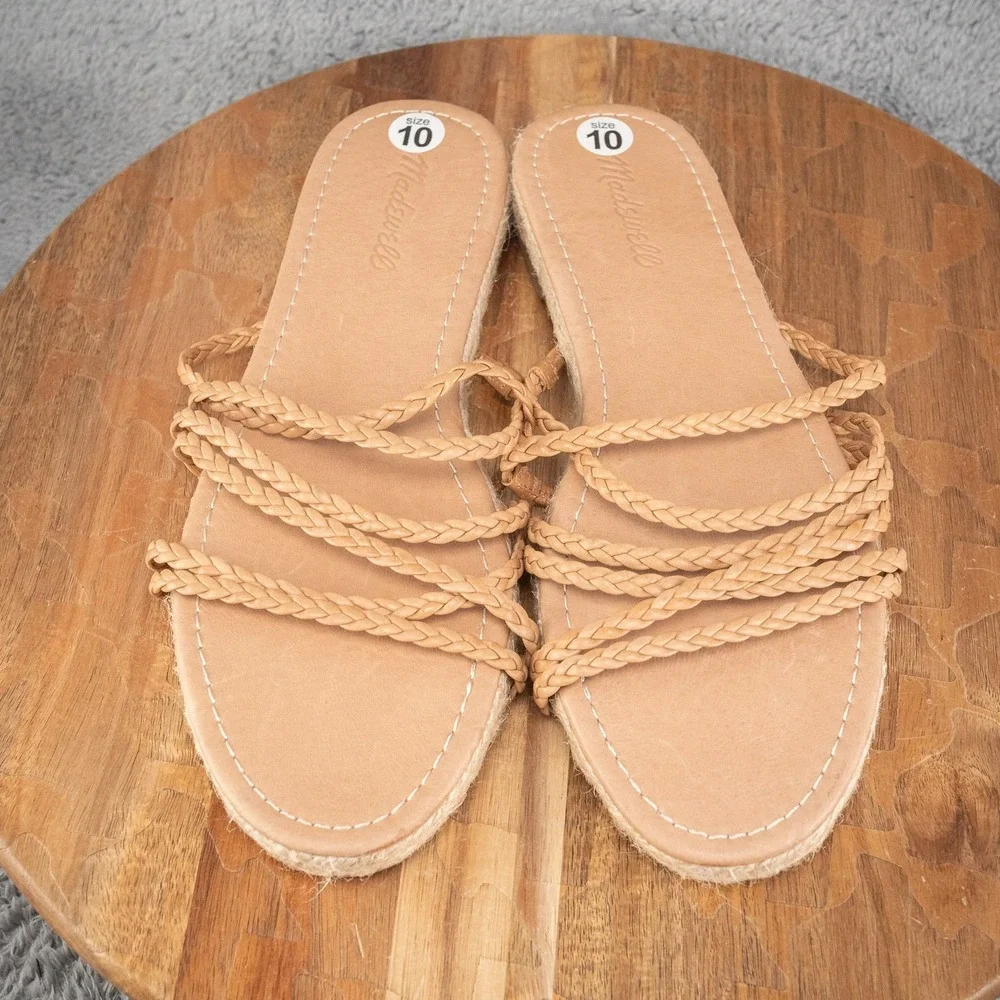 Madewell Sandals Womens 10 Tan The Kathryn Braided Espadrille Leather Slides NEW